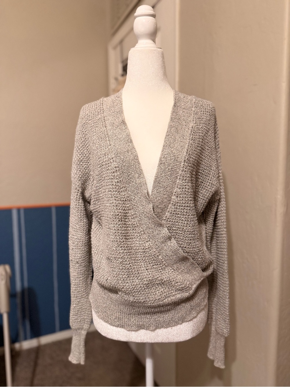 ASTR Deep V-Neck Slouchy Gray Sweater - XS